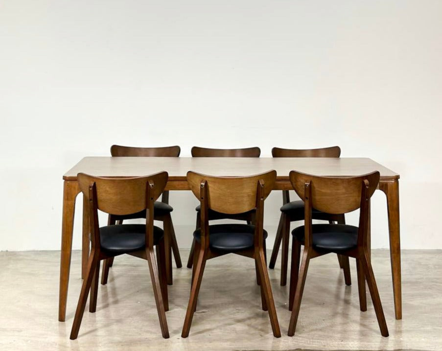 Walnut 1.8m Dining Table with Hazel Chairs in Medium Brown