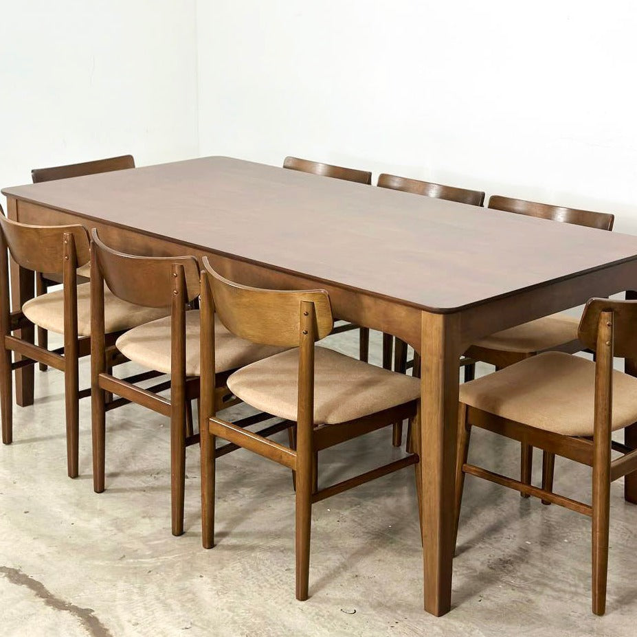 Hailey 1.97m Solid Wood Dining Table with Mocha Chair