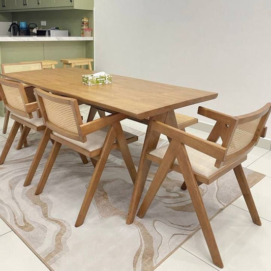 Eleanor 1.8m Dining Table with 4 Eleanor Chairs + 1.3m Eleanor Rattan Bench