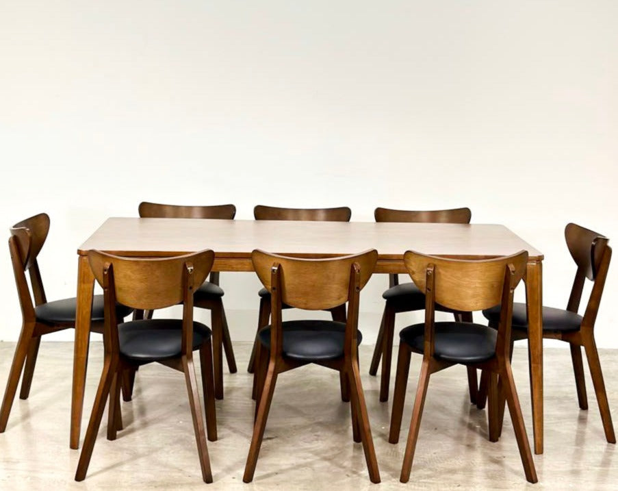 Arjuna 1.8m Dining Table with Hazel Chairs in Medium Brown