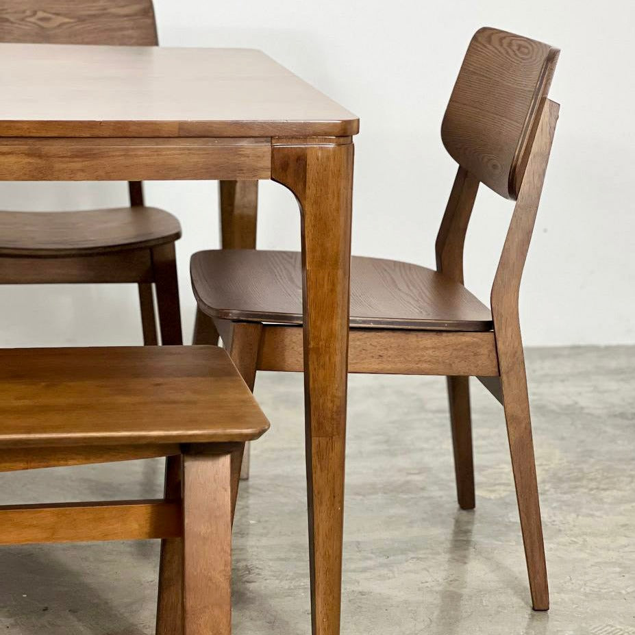 Walnut 1.8m Dining Table with 5 Henry Chairs + 1.5m Wooden Bench