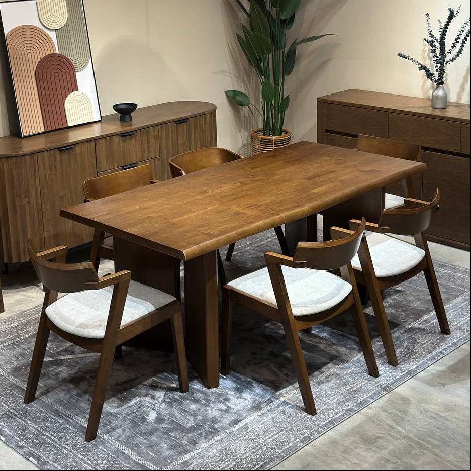 Indra 1.8m Dining Table with Zoey Chairs (Easy Clean Fabric)