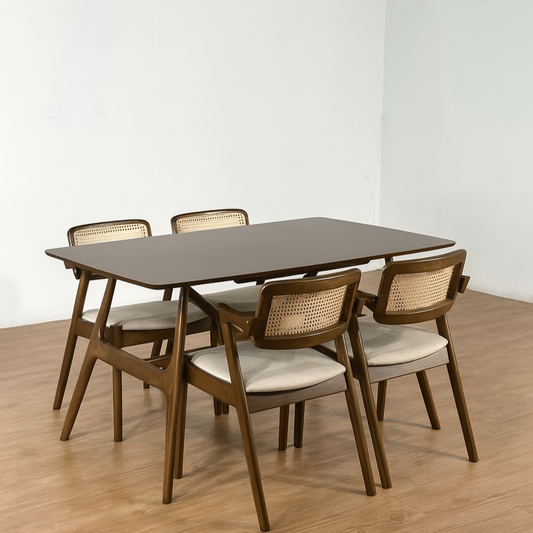 Alina 1.5m Dining Table with Ryan Chairs in Medium Brown