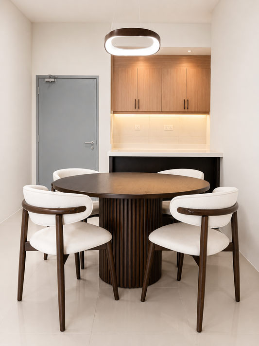 Tuah 1.2m Round Dining Table with Zera Chairs