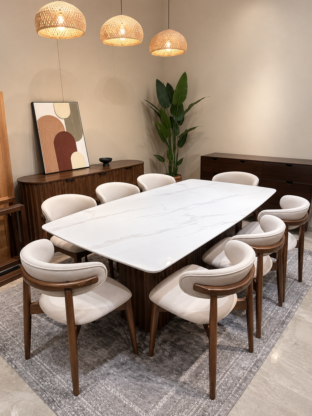Amber 2.1m Marble Dining Table with Nera Chairs