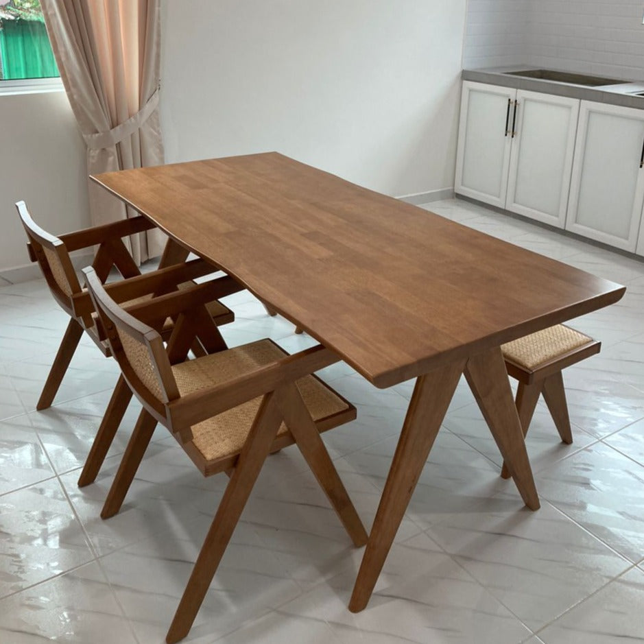 Eleanor 1.8m Dining Table with 2 Eleanor Chairs + 1.3m Eleanor Rattan Bench