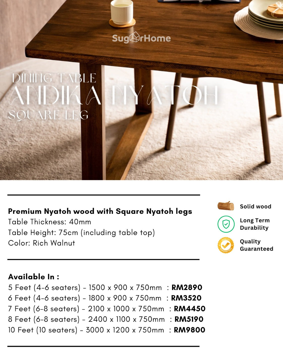 Andika Nyatoh Square Leg Dining Table (Custom Item)