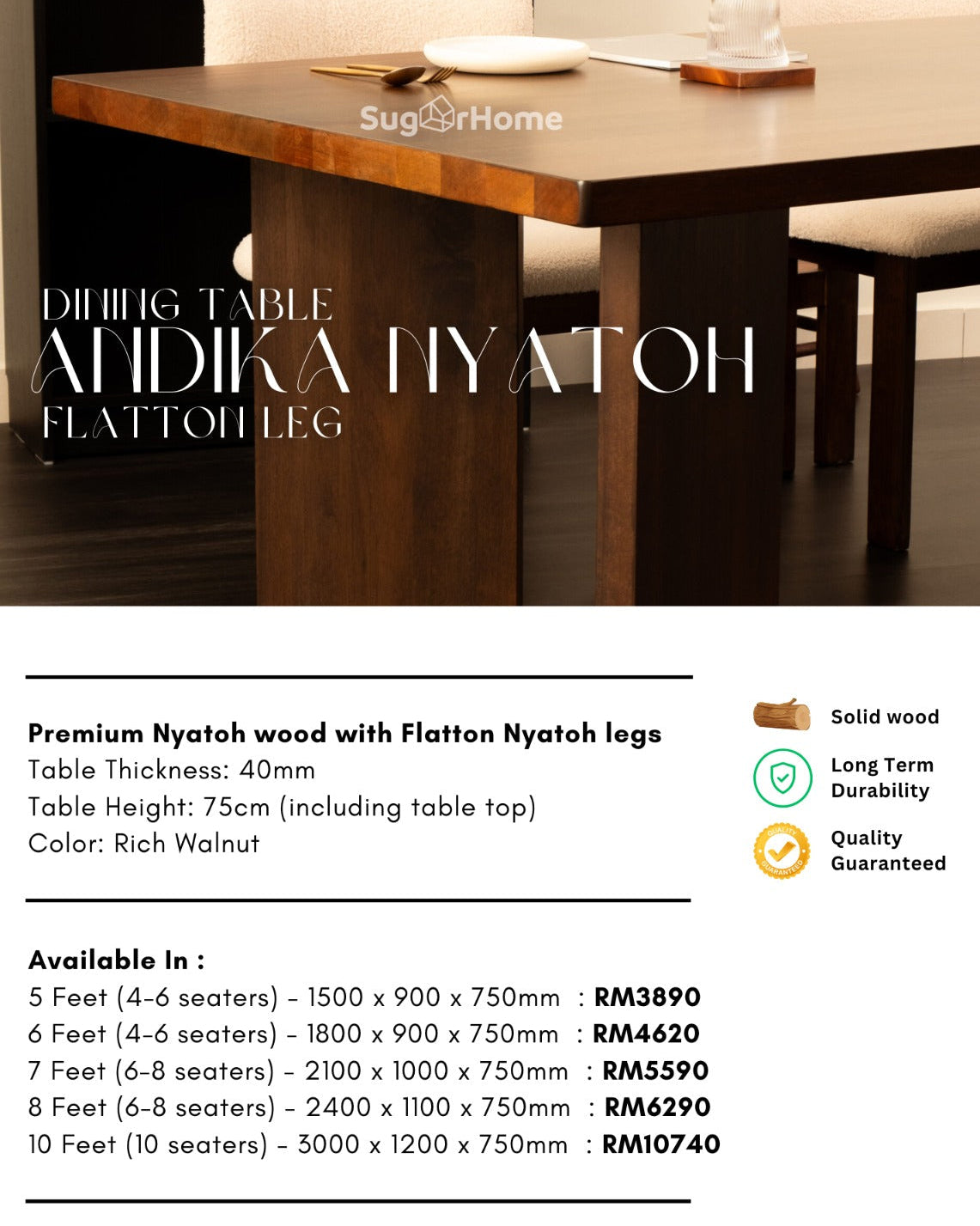 Andika Nyatoh Flatton Leg Dining Table (Custom Item)