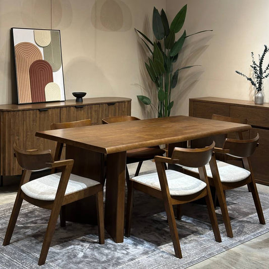 Indra 1.8m Dining Table with Zoey Chairs (Easy Clean Fabric)