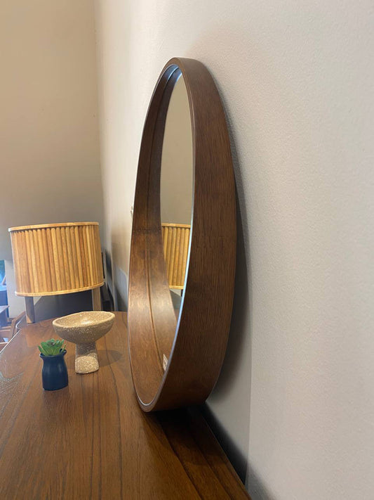 Base Solid Wood Round Mirror