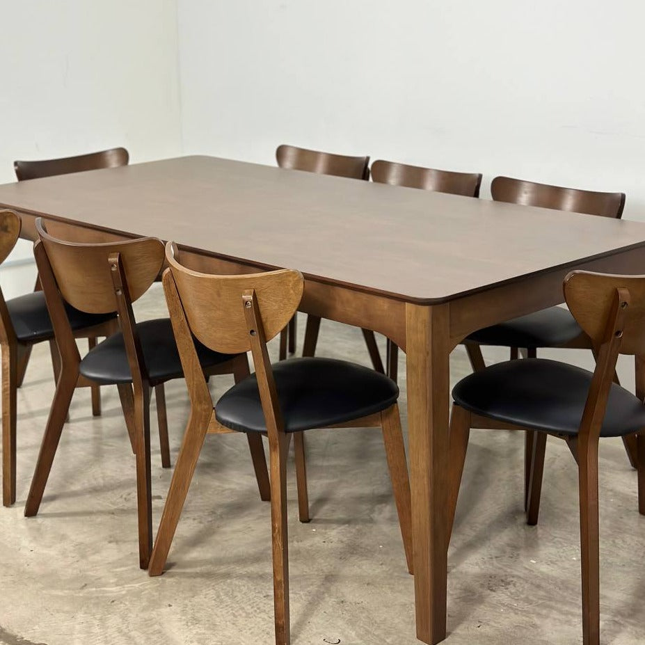 Hailey 1.97m Dining Table with Hazel Chairs in Medium Brown