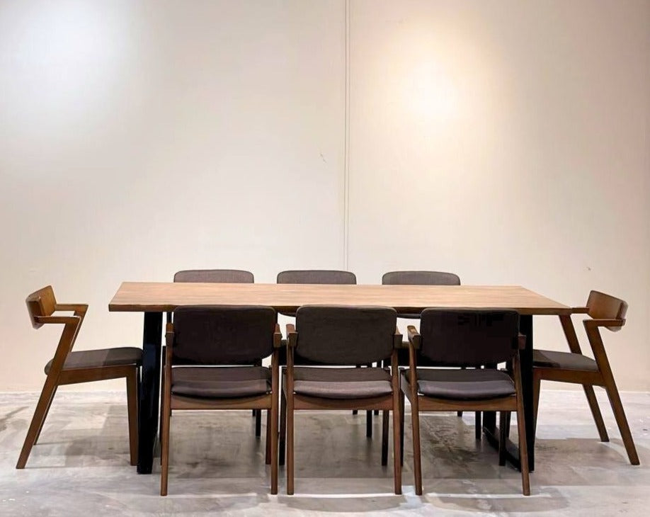 Serena 2.1m Live Edge Dining Table with 6 Zack Dining Chairs & 2 Zoey Dining Chair