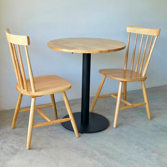 Round Solid Wood Cafe Table in Natural Color (Metal Plate leg)