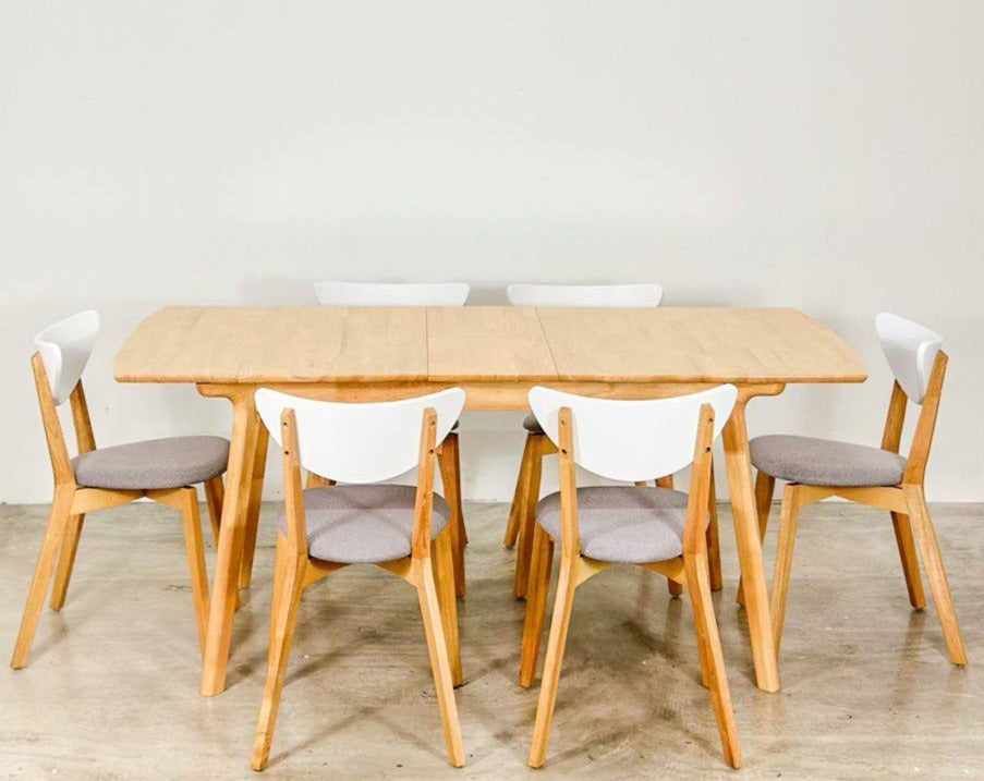 Mila Extension 1.5m - 1.8m Dining Table with Hazel Chairs in White