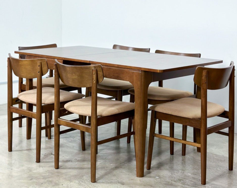 Pecan Extension Dining Table with Mocha Chair