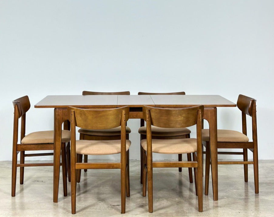 Pecan Extension Dining Table with Mocha Chair