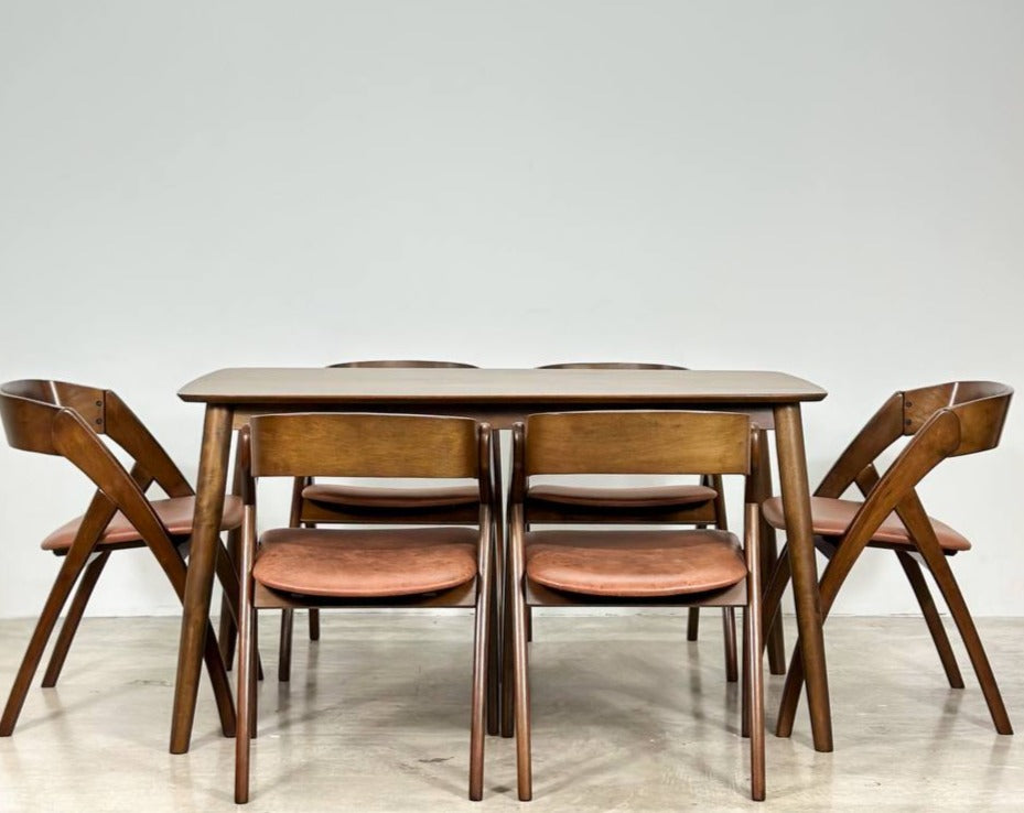 Hazelnut 1.47m Dining Table in Medium Brown with Atellia Chairs