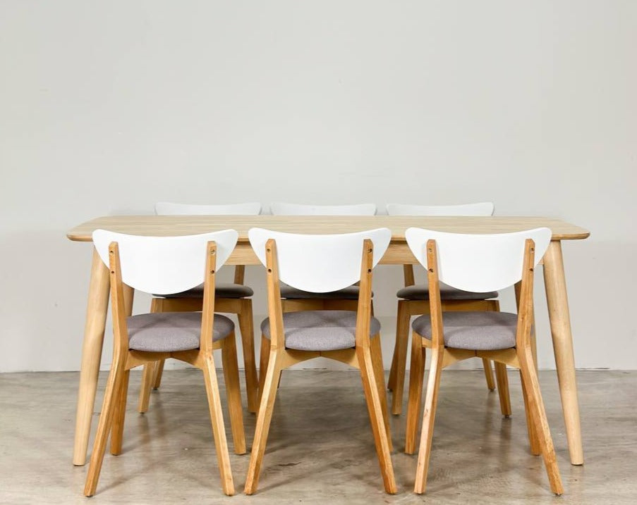 Chestnut 1.8m Dining Table in Natural with Hazel Chairs in White