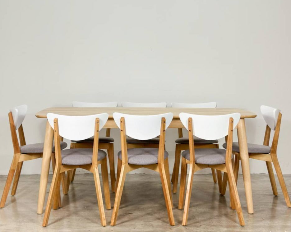 Chestnut 1.8m Dining Table in Natural with Hazel Chairs in White