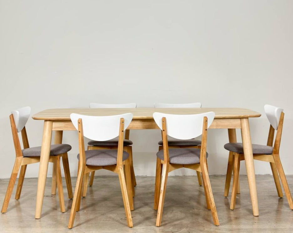 Chestnut 1.8m Dining Table in Natural with Hazel Chairs in White