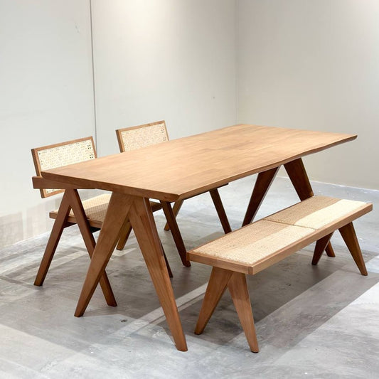 Eleanor 1.8m Dining Table with 2 Eleanor Chairs + 1.3m Eleanor Rattan Bench