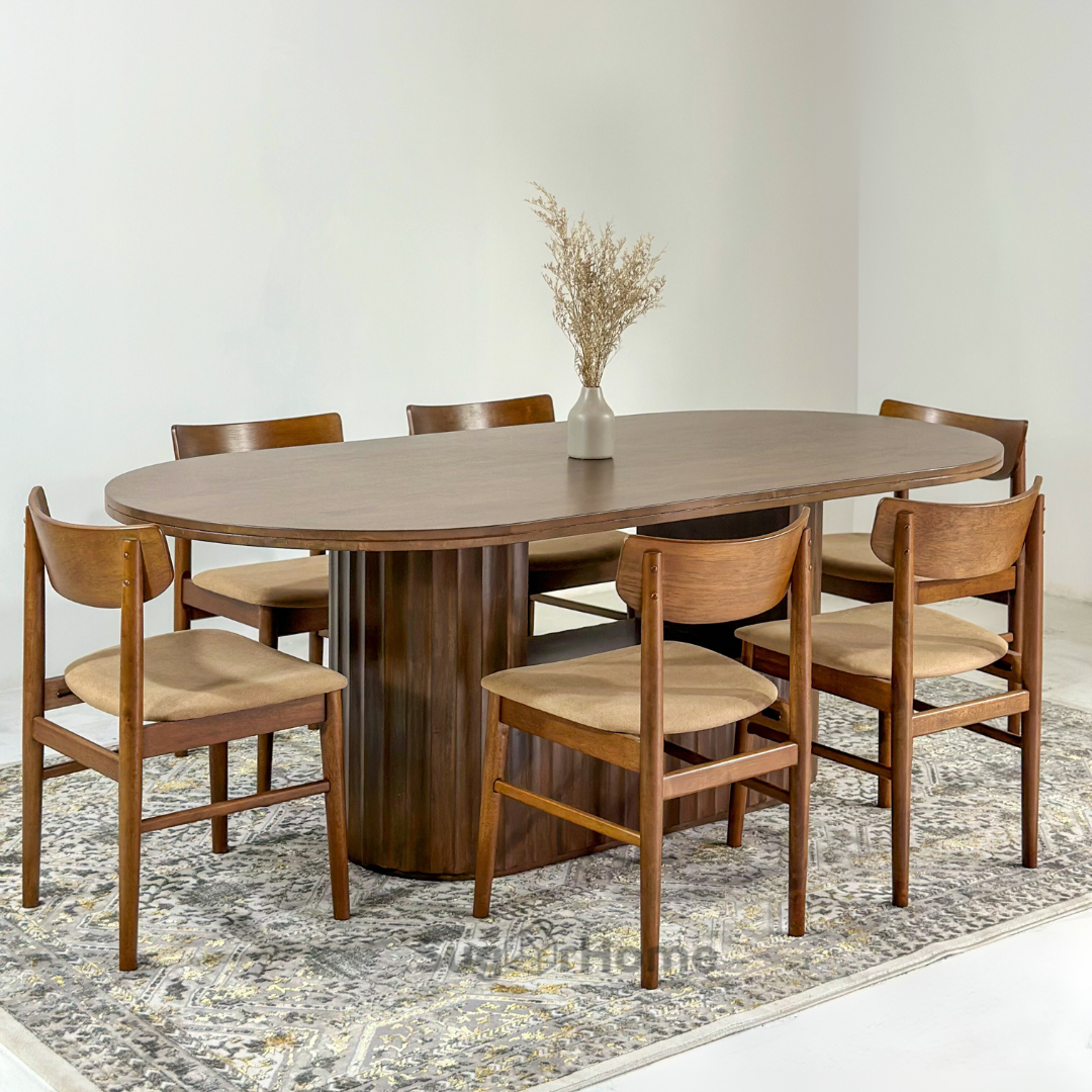 Edward 2.1m Solid Wood Dining Table with Mocha Chair