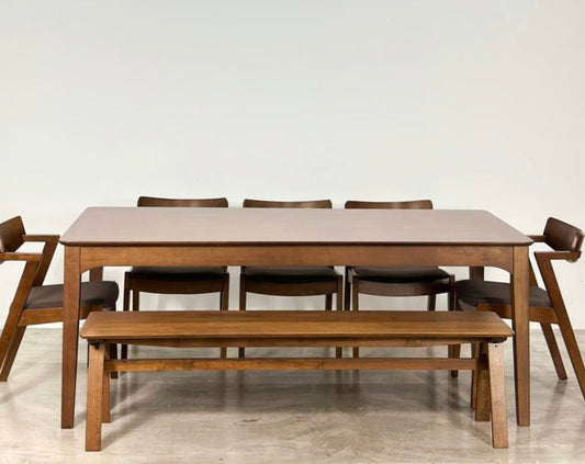 Hailey 1.97m Dining Table with 5 Zoey Chairs + 1.7m Wooden Bench