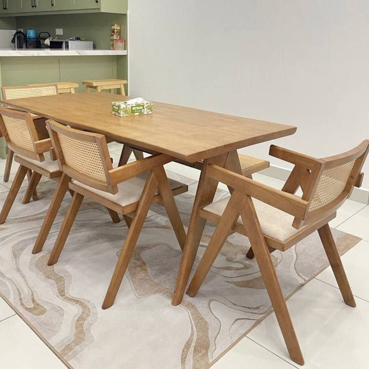 Eleanor 1.8m Dining Table with 4 Eleanor Chairs + 1.3m Eleanor Rattan Bench