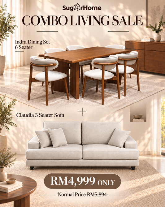 Combo Living Sale – Indra Dining Set & Claudia 3-Seater Sofa