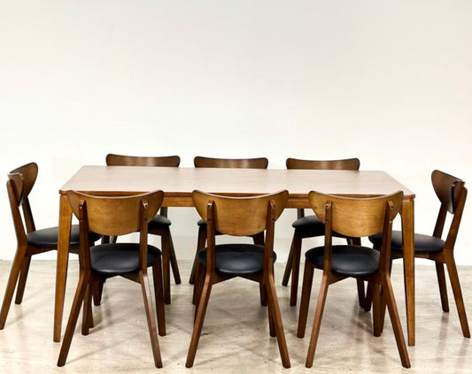 Walnut 1.8m Dining Table with Hazel Chairs in Medium Brown