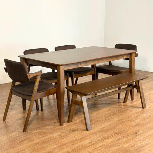 Osaka 1.5m Dining Table with 4 Zack Chairs + 1.2m Wooden Bench