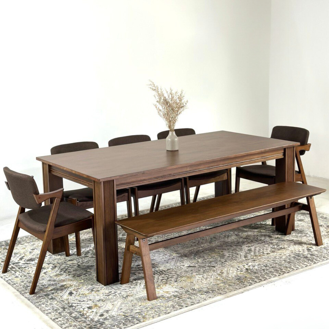 Kingsley 2.1m Dining Table  with Zack Chair & Wooden Bench