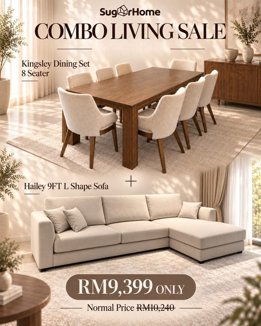 Combo Living Sale – Kingsley Dining Set & Hailey 9FT L-Shape Sofa