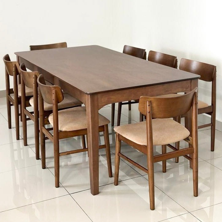 Hailey 1.97m Solid Wood Dining Table with Mocha Chair