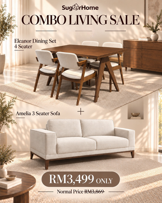 Combo Living Sale – Eleanor Dining Set & Amelia 3-Seater Sofa