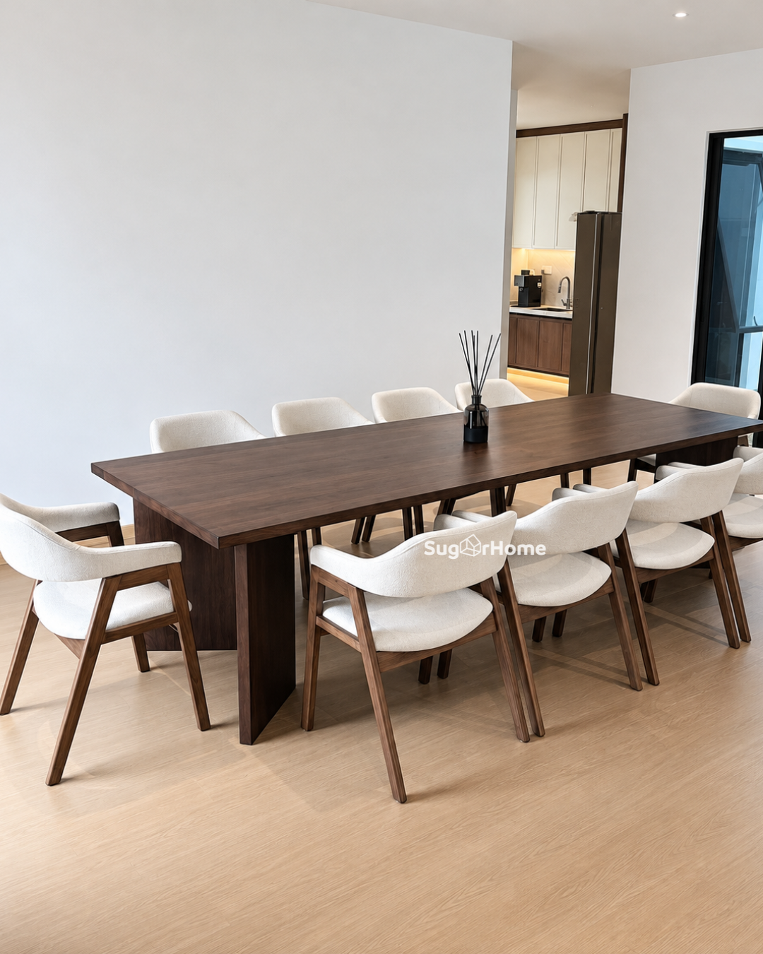 Andika Nyatoh 3.0m Flatton Leg Dining Table with Belle Chairs