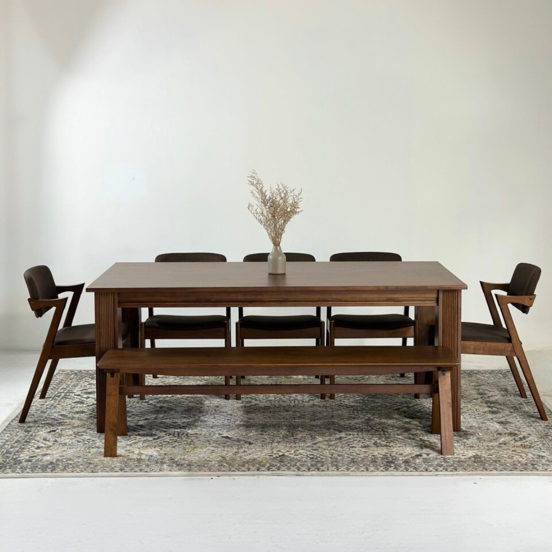 Kingsley 2.1m Dining Table  with Zack Chair & Wooden Bench