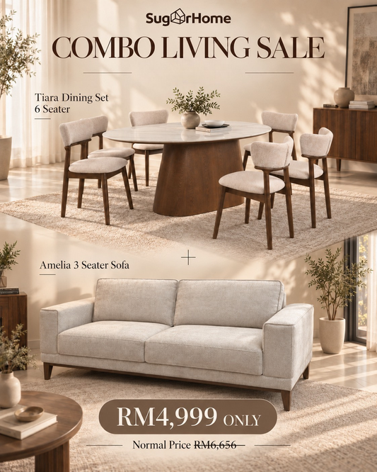 Combo Living Sale – Tiara Dining Set & Amelia 3-Seater Sofa