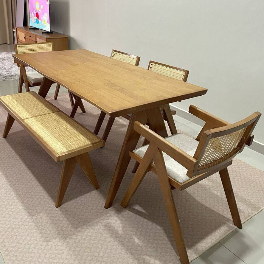 Eleanor 1.8m Dining Table with 4 Eleanor Chairs + 1.3m Eleanor Rattan Bench