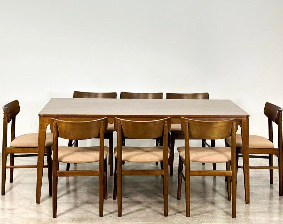 Walnut 1.8m Dining Table with Mocha Chairs