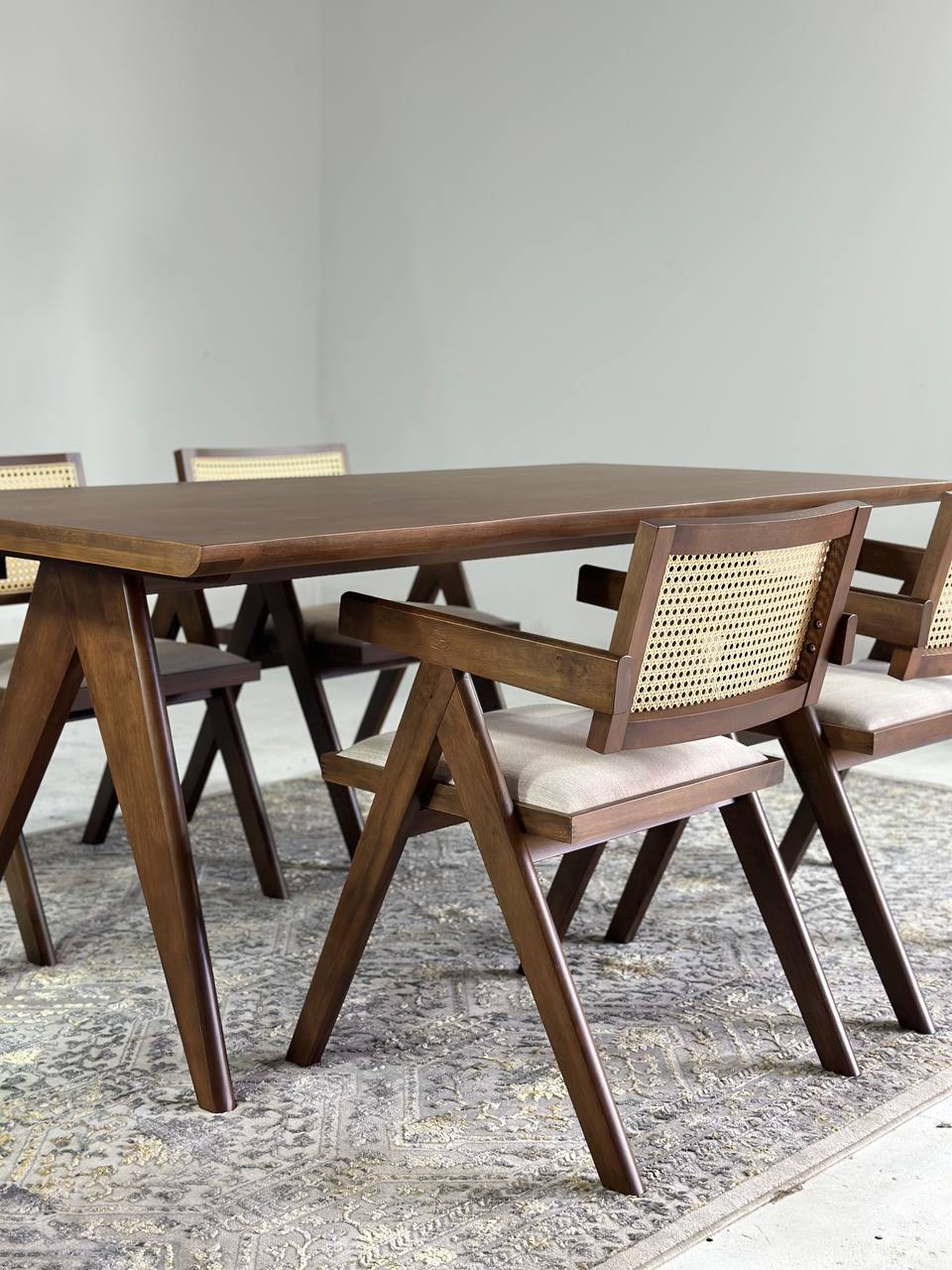 Eleanor 1.8m Dining Table with 2 Eleanor Chairs + 1.3m Eleanor Bench in Medium Brown (Set)