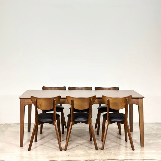 Hailey 1.97m Dining Table with Hazel Chairs in Medium Brown