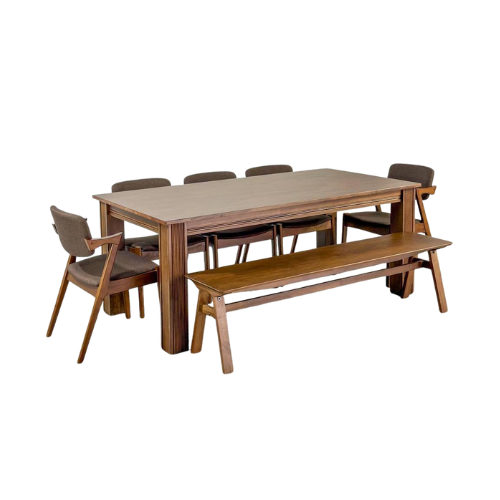 Kingsley 2.1m Dining Table with Zack Chair & Wooden Bench