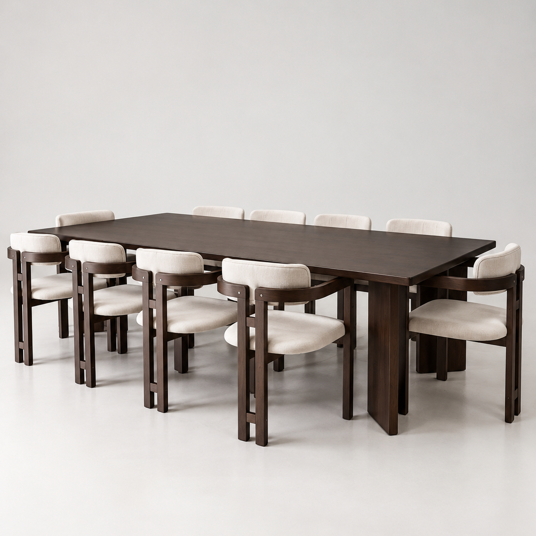 Andika Nyatoh 3.0m Flatton Leg Dining Table with Tessa Arm Chairs