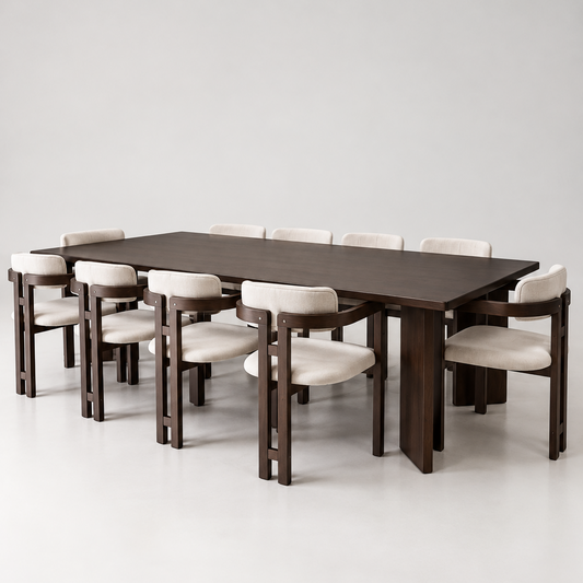 Andika Nyatoh 3.0m Flatton Leg Dining Table with Tessa Arm Chairs