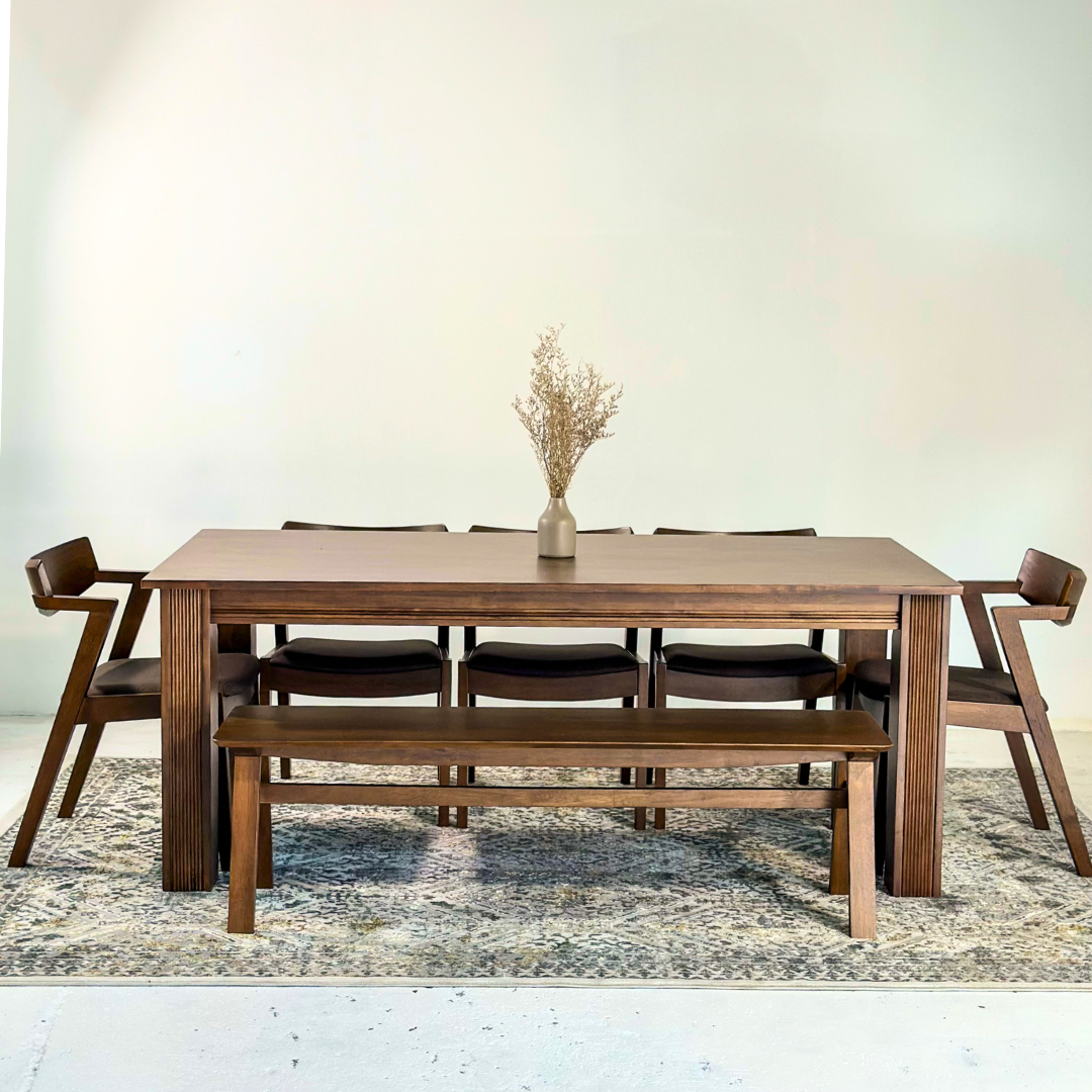 Kingsley 2.1m Table with Zoey Chair & Wooden Bench