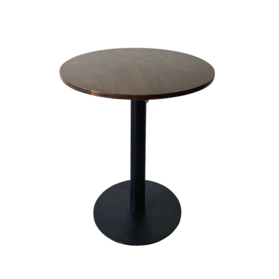 Round Solid Wood Cafe Table in Walnut Color (plate metal leg)