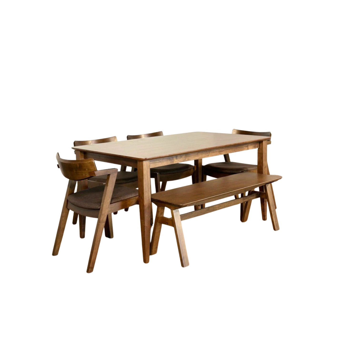 Osaka 1.5m Dining Table with 4 Zoey Chairs + 1.2m Wooden Bench