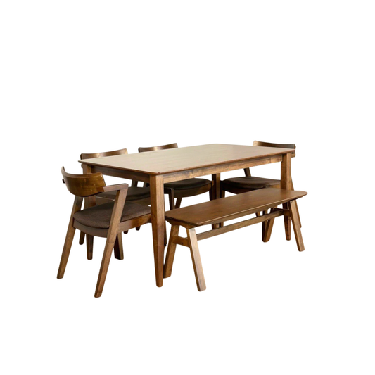 Osaka 1.5m Dining Table with 4 Zoey Chairs + 1.2m Wooden Bench