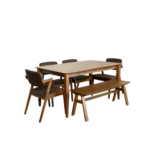Osaka 1.5m Dining Table with 4 Zack Chairs + 1.2m Wooden Bench